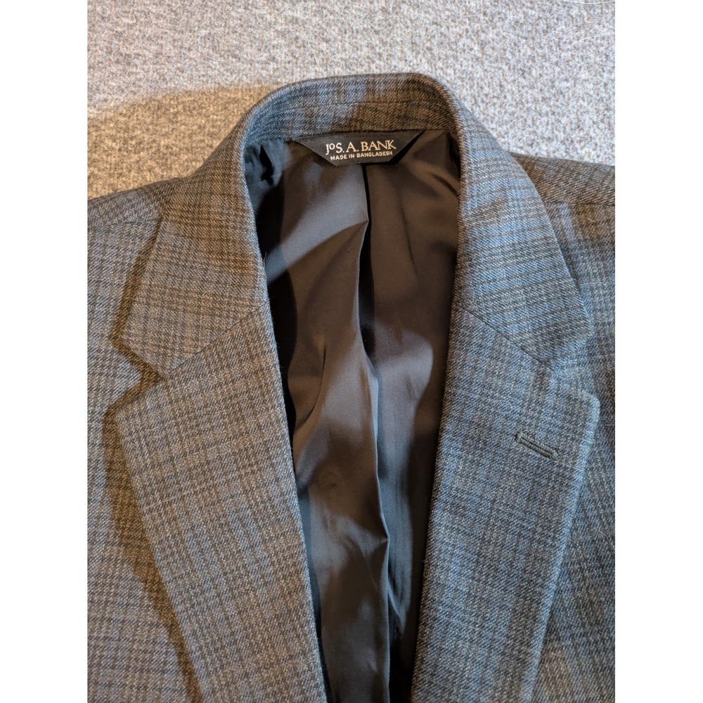 Jos A Bank Blazer Traditional Fit 42R Blue Gray Check Wool Sport Jacket - Picture 12 of 14